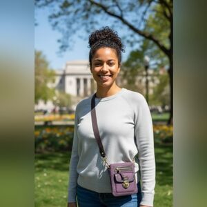 Designer Bobby Schandra Messenger Crossbody Bag Leather Trim